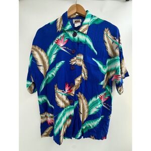 Vintage California Krush Hawaiian Shirt Blue Tropical Rayon Women